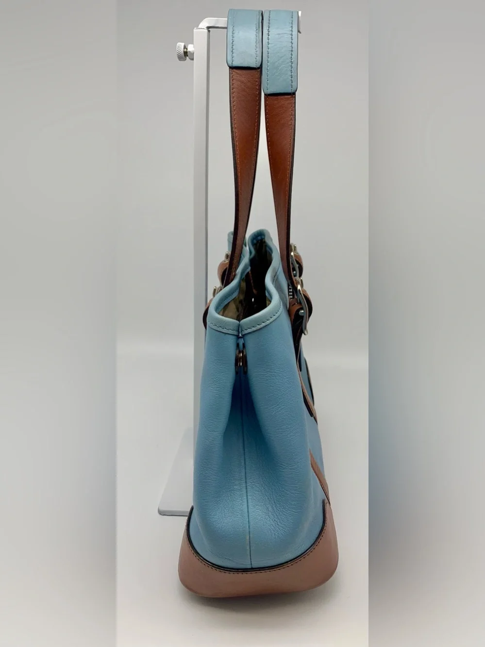 Coach Vintage Soho Buckle Tote 7588 Light Blue Glove Tanned Leather Shoulder Bag